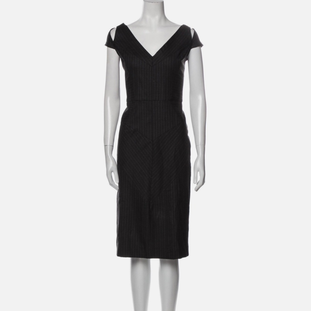Milly Wool Pinstripe Cut Out Dress - 4